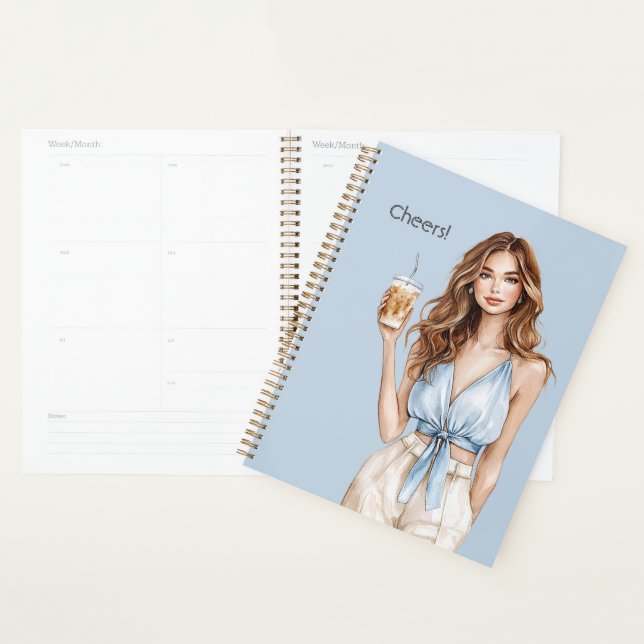 Female Blue Top Cheers Drink Planner (Display)
