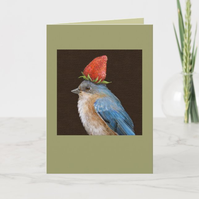 female bluebird with strawberry card (Front)