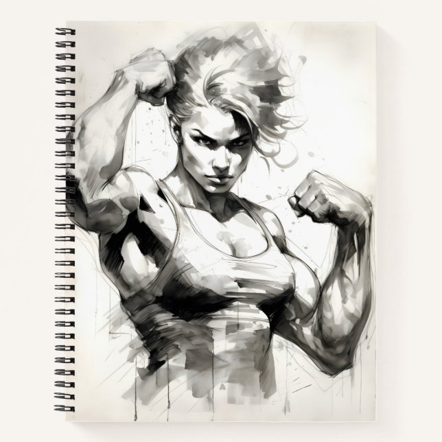 Female Bodybuilder Flexing Her Muscles Gym Girl  Notebook (Front)