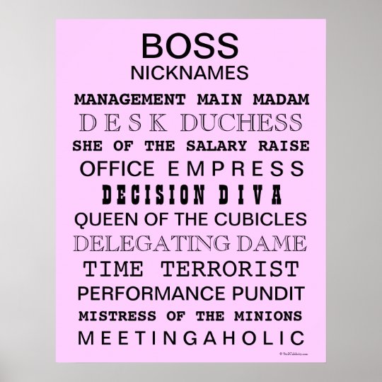 Female Boss Poster Funny Job Names And Titles Zazzleca 