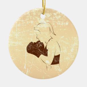 Female Boxer Distressed Look Ceramic Ornament