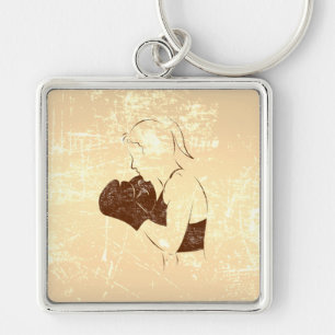Female Boxer Distressed Look Keychain