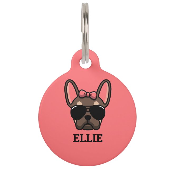Female Brown Tan French Bulldog Pet ID Tag (Front)