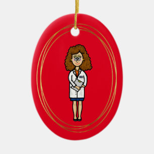 Female Brunette Doctor Christmas Ornament