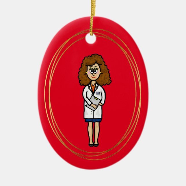 Female Brunette Doctor Christmas Ornament (Front)