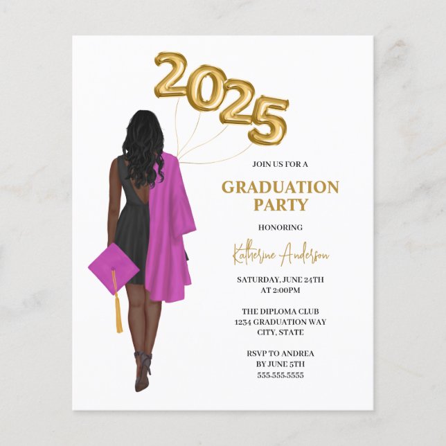 Female Budget Pink Graduation Party Invitation (Front)