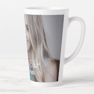 Female business boss add photo name q r code text latte mug