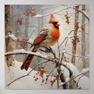 Female Cardinal in Winter Poster