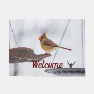 Female Cardinal Lunch Time Welcome Doormat