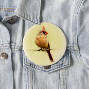 Female Cardinal Songbird 4 Inch Round Button