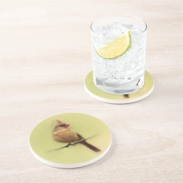 Female Cardinal Songbird Coaster (Side)
