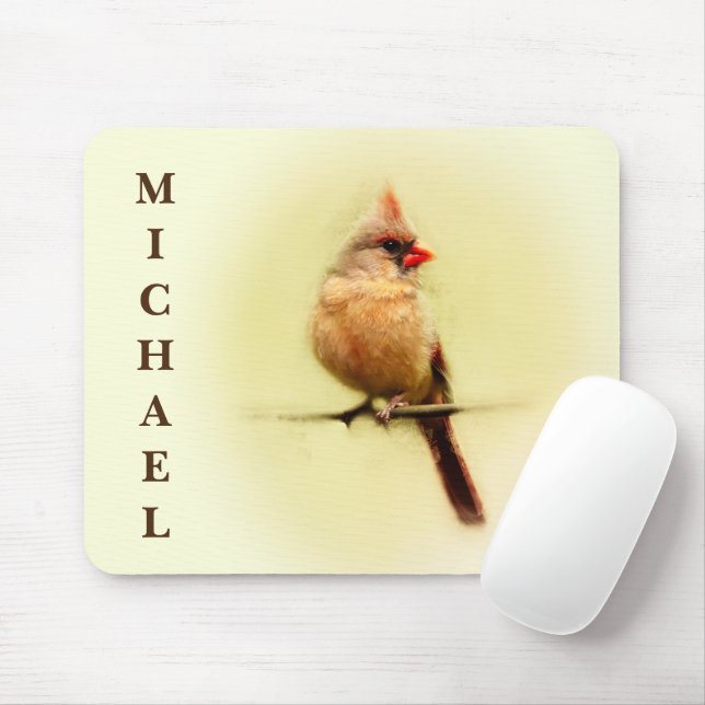 Female Cardinal Songbird Mouse Pad (With Mouse)