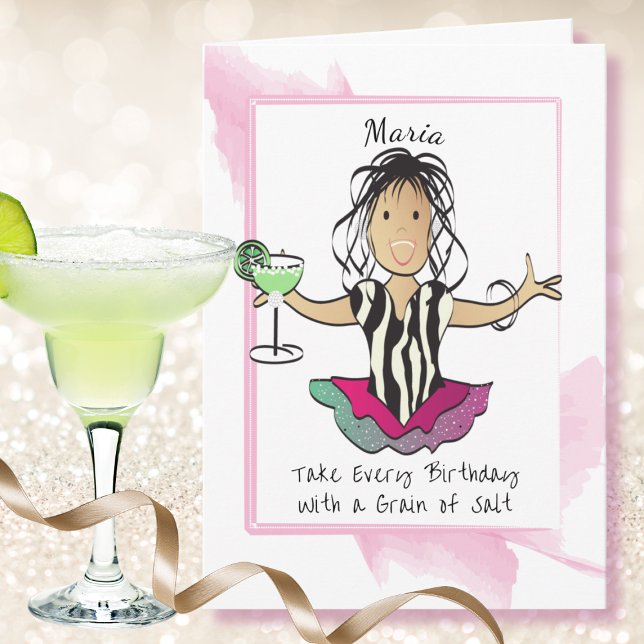 Female Cartoon Funny Saying Margarita Birthday Card (Creator Uploaded)