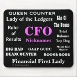 Female CFO Nicknames Funny Rude Silly Names Mouse Pad<br><div class="desc">CFOs love being called by silly nicknames - so they'll love this CFO mousepad!</div>