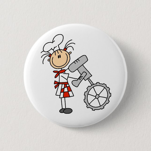 Female Chef Using Mixer 2 Inch Round Button (Front)