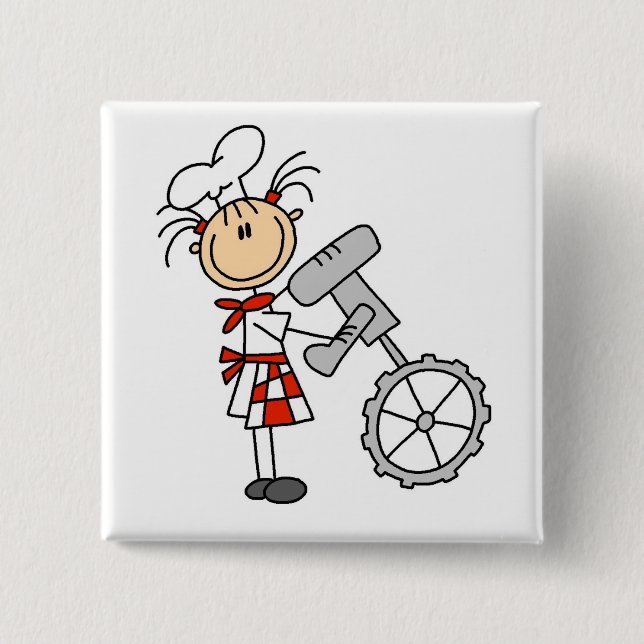 Female Chef Using Mixer 2 Inch Square Button (Front)