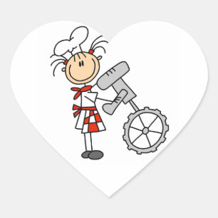 Female Chef Using Mixer Heart Sticker