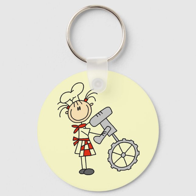 Female Chef Using Mixer Keychain (Front)