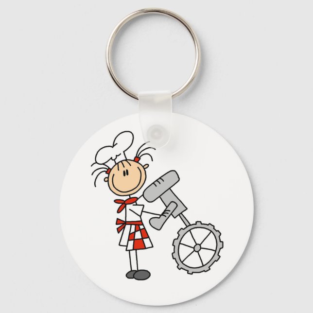 Female Chef Using Mixer Keychain (Front)