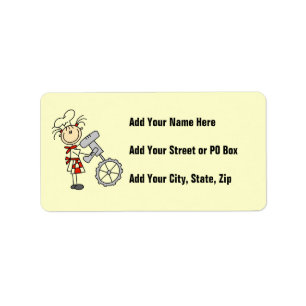 Female Chef Using Mixer Label