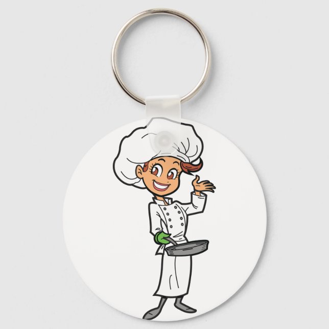Female Chef With A Frying Pan Keychain (Front)