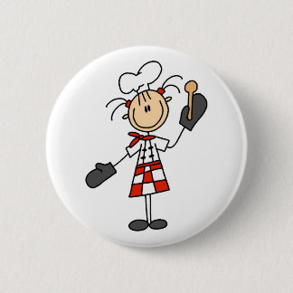 Female Chef With Mitts and Wooden Spoon 2 Inch Round Button