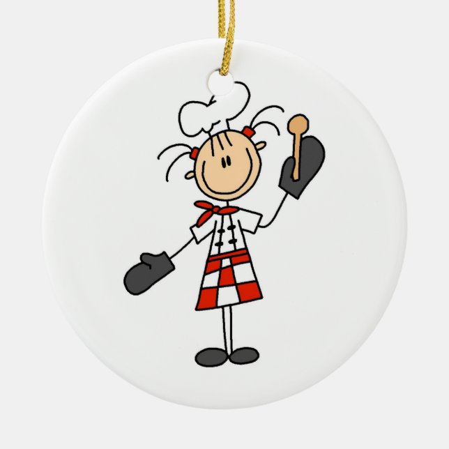 Female Chef With Mitts and Wooden Spoon Ceramic Ornament (Front)