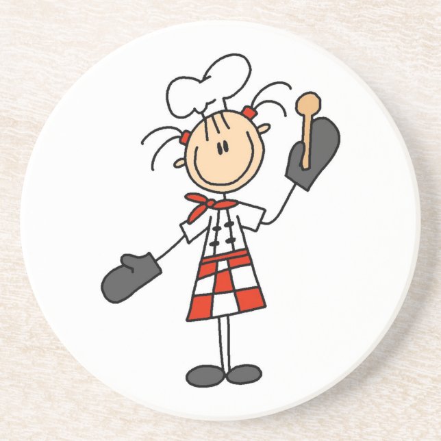 Female Chef With Mitts and Wooden Spoon Coaster (Front)