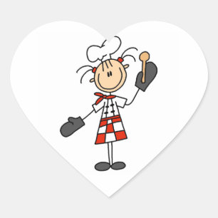 Female Chef With Mitts and Wooden Spoon Heart Sticker