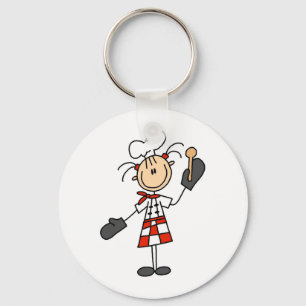 Female Chef With Mitts and Wooden Spoon Keychain