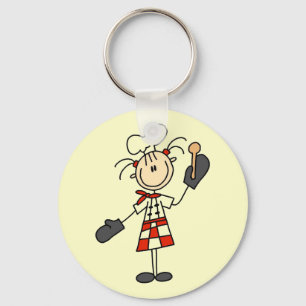 Female Chef With Mitts and Wooden Spoon Keychain