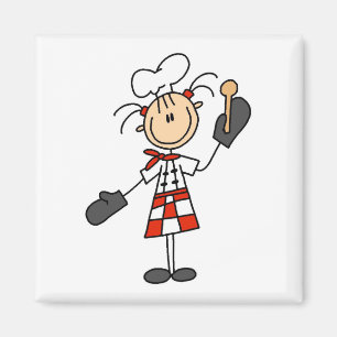 Female Chef With Mitts and Wooden Spoon Magnet