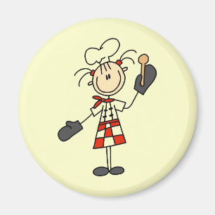 Female Chef With Mitts and Wooden Spoon Magnet
