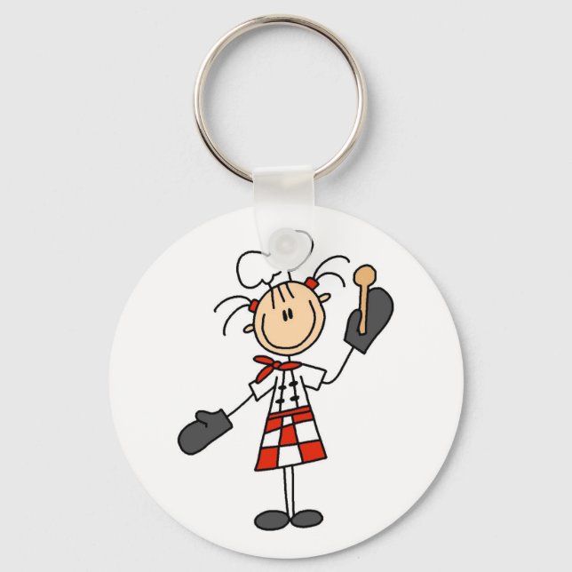Female Chef with Oven Mitts Tshirts and Gifts Keychain (Front)