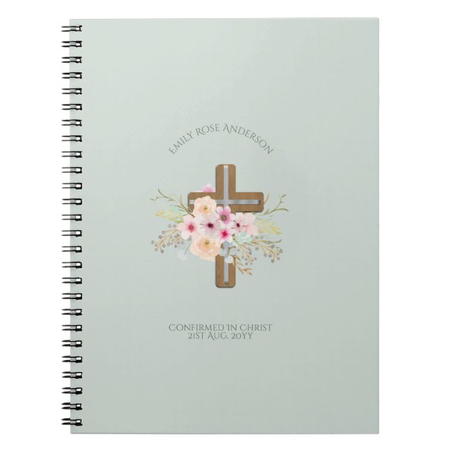 Female Confirmation Gift Floral Cross Personalized Notebook (Front)
