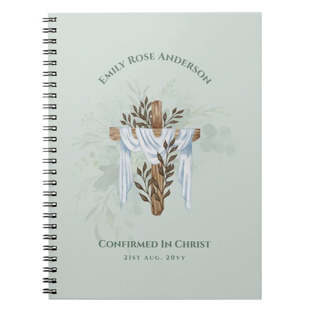 Female Confirmation Gift Floral Cross Personalized Notebook (Front)
