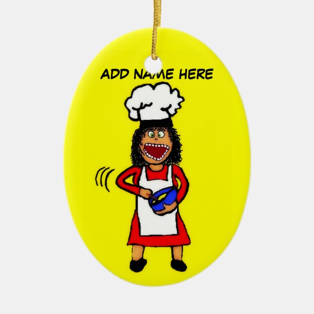 Female Cooking Cartoon Ceramic Ornament (Front)