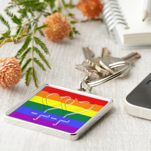 Female Couple Pride Symbols Rainbow Flag Keychain (Side)