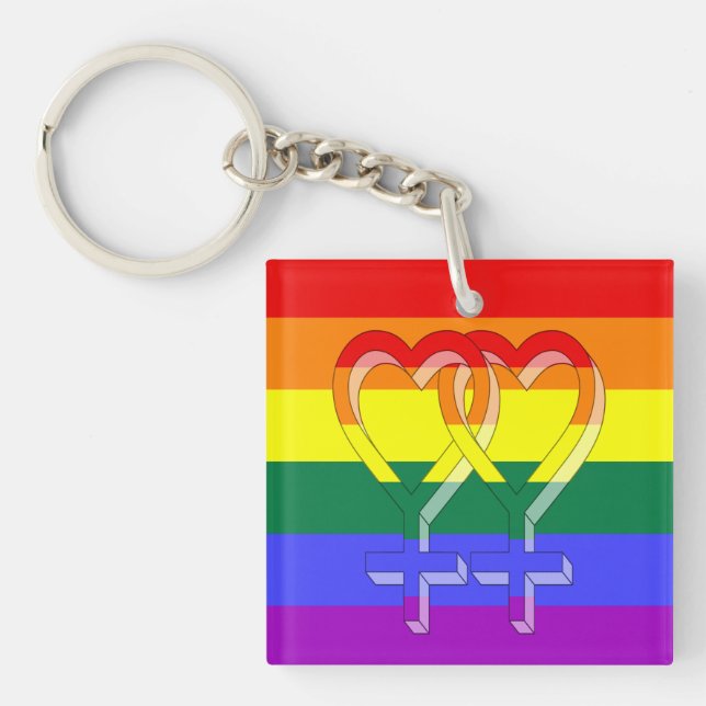 Female Couple Pride Symbols Rainbow Flag Keychain (Front)