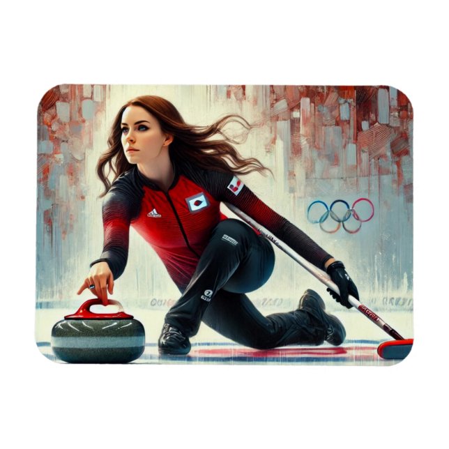 Female Curling Player Athlete Olympics Magnet (Horizontal)