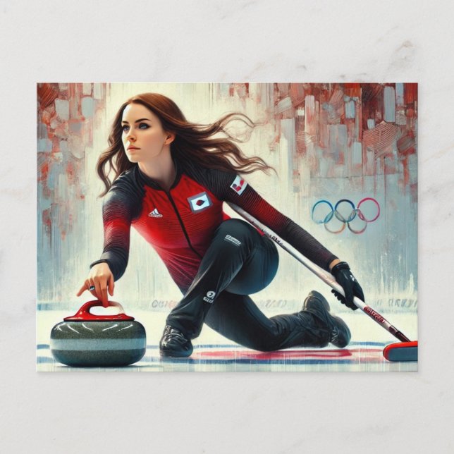 Female Curling Player Athlete Olympics Postcard (Front)
