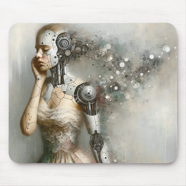 Female Cyborg Woman Ai Art  Mouse Pad (Front)