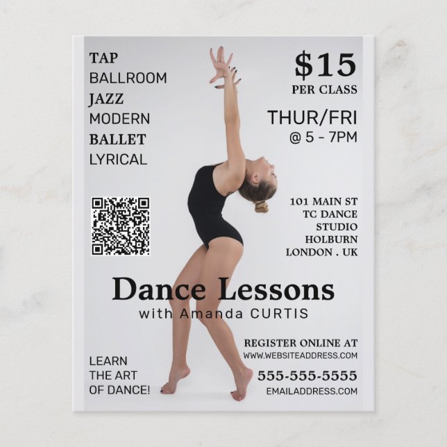Female Dancer, Dance Lesson Advertising Flyer (Front)