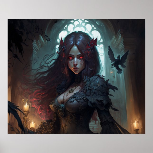Female Dark Fantasy Anime Art Poster (Front)