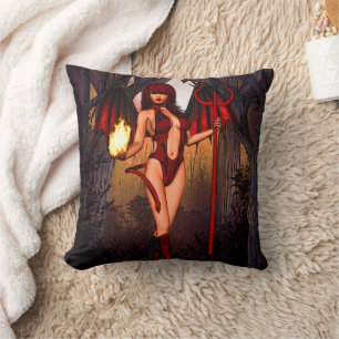 Female Devil In Red Throw Pillow