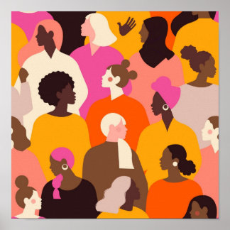 Female diverse faces poster