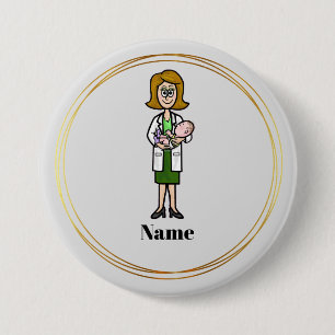Female Doctor Holding A Baby Name Button