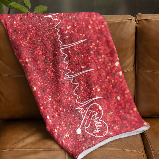 Female Doctor Nurse Glitter Red Personalized Fleece Blanket (Creator Uploaded)