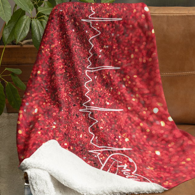 Female Doctor Nurse Glitter Red Personalized Sherpa Blanket (Creator Uploaded)