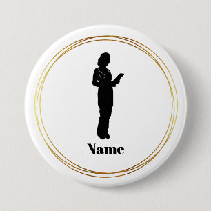 Female Doctor Silhouette Name Button
